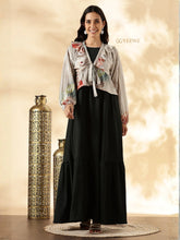YEZWE Marvel Sleeveless Dark Olive-Green Gown with Korean Pleated Overtop Modest Shrug